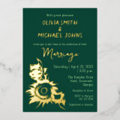 Sonnenblume Smaragdgrün Gold Hochzeit Einladung (Vorderseite)