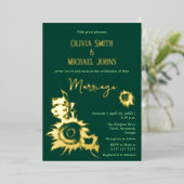Sonnenblume Smaragdgrünes Gold QR-Code Einladung (Stehend vorne)