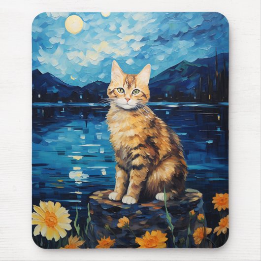 Sonnenblume Sonata mit einer Vintagen Katze-Maus:  Mousepad (Vorne)