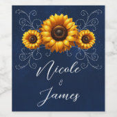 Sonnenblume Sparkle Blaue Rustikale Hochzeit Weinetikett (Einzelnes Label)