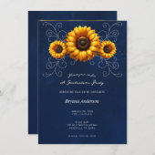 Sonnenblume Sparkle Blauer Rustikale Graduierungsp Einladung (Vorne/Hinten)