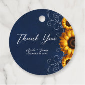 Sonnenblume Sparkle Blaues Rustikales Brautparty Geschenkanhänger (Rückseite)