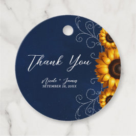 Sonnenblume Sparkle Blaues Rustikales Brautparty Geschenkanhänger
