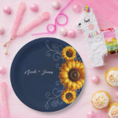 Sonnenblume Sparkle Blaues Rustikales Brautparty Pappteller (Party)