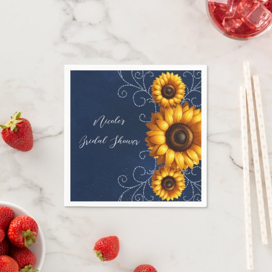 Sonnenblume Sparkle Blaues Rustikales Brautparty Serviette (Beispiel)
