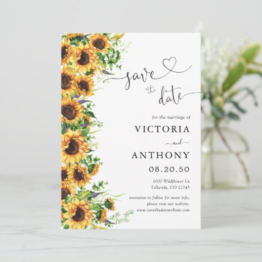 Sonnenblume speichern Datumskarten Save The Date (Stehend Vorderseite)