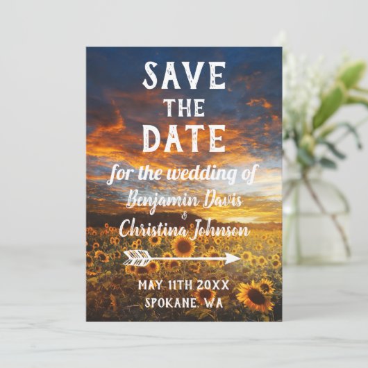 Sonnenblume Speichern Sie die Datumskarten Save The Date (Stehend Vorderseite)