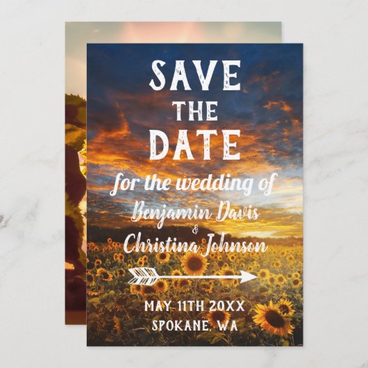 Sonnenblume Speichern Sie die Datumskarten Save The Date (Vorne/Hinten)