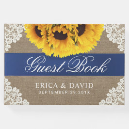 Sonnenblume Spitzen & Burlap Blue Ribbon Rustikale Gästebuch