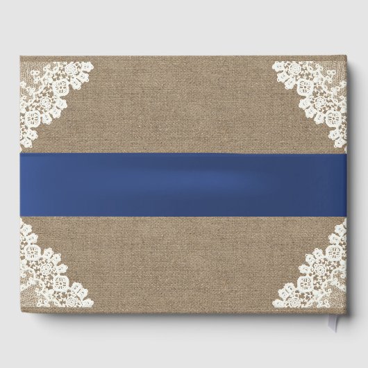 Sonnenblume Spitzen & Burlap Blue Ribbon Rustikale Gästebuch (Rückseite)