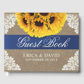 Sonnenblume Spitzen & Burlap Blue Ribbon Rustikale Gästebuch (Vorderseite)