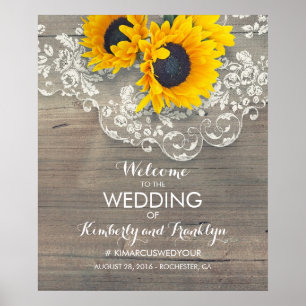 Sonnenblume Spitzenholz Rustikale Hochzeit Begrüßu Poster