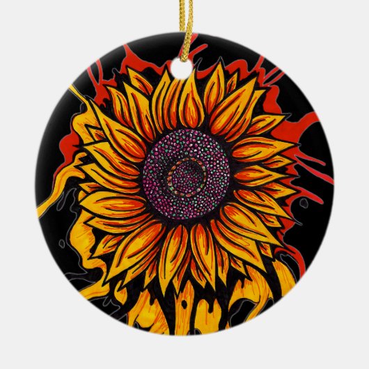 Sonnenblume Splattered Keramik Ornament (Vorne)