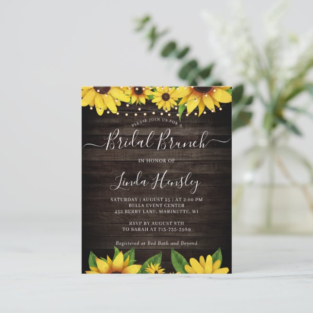 Sonnenblume Stall Holz String Lights Bridal Brunch (Stehend Vorderseite)