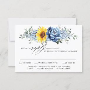 Sonnenblume Staubblau Schiefer Pfingstrose Florale RSVP Karte