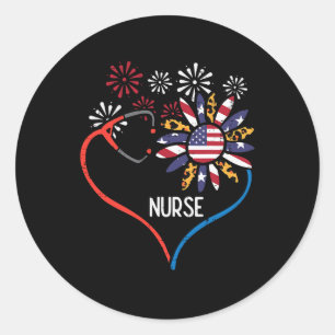 Sonnenblume Stethoscope Nurse 4. Juli Rn. Runder Aufkleber