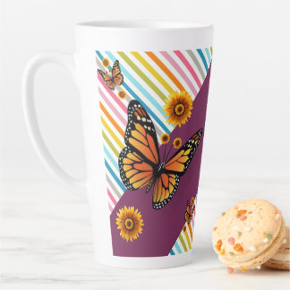 Sonnenblume Streifen Latte Tasse Schmetterling