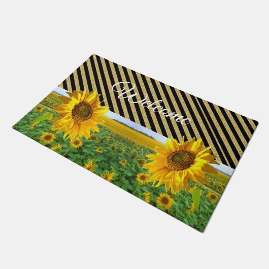 Sonnenblume Streifen Türmatte (Schrägansicht)