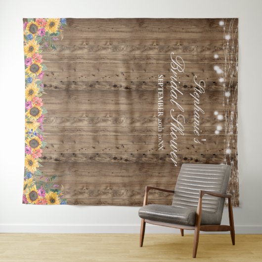 Sonnenblume String Lights Brautparty Background Wandteppich (Beispiel (Horizontal))