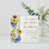 Sonnenblume-Strudel-Blumenrahmen-blauer Einladung (Stehend Vorderseite)