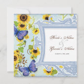 Sonnenblume-Strudel-Blumenrahmen-blauer Einladung (Rückseite)