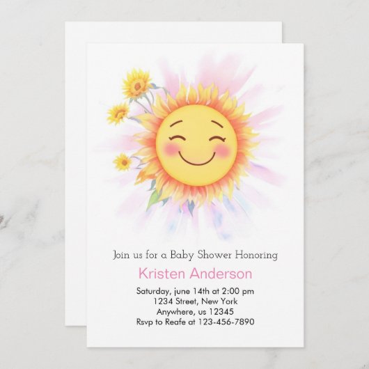 Sonnenblume Sunshine Boho Girl Babydusche Einladung (Vorne/Hinten)