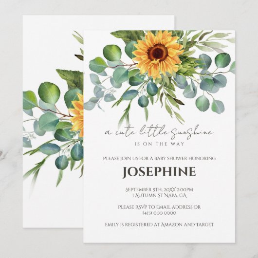 Sonnenblume Sunshine Fall Kinderdusche Einladung (Vorne/Hinten)
