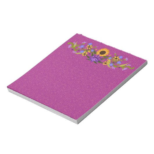 Sonnenblume Swag auf Magenta Wirbel Beautiful Notizblock (Rotiert)