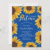 Sonnenblume Sweet 16 Geburtstag Navy Blue & Gold Einladung (Vorderseite)