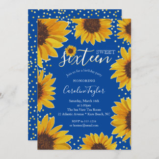 Sonnenblume Sweet 16 Geburtstag Navy Blue & Gold Einladung