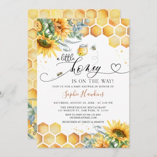 Sonnenblume Sweet Little Honey Bee Baby Dusche Einladung (Vorne/Hinten)