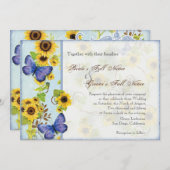 Sonnenblume Swirl Blumenrahmen Blauer Schmetterlin Einladung (Vorne/Hinten)