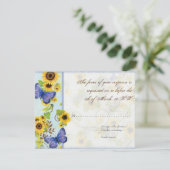 Sonnenblume Swirl Blumenrahmen Blauer Schmetterlin RSVP Karte (Stehend Vorderseite)