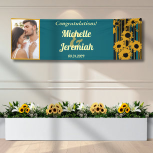 Sonnenblume Teal Blau Gold Moderne Hochzeit Banner