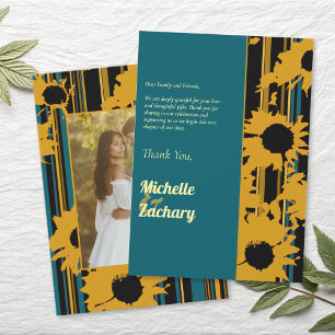 Sonnenblume Teal Blau Gold Moderne Hochzeit Dankeskarte