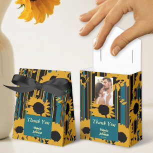 Sonnenblume Teal Blau Gold Moderne Hochzeit Geschenkschachtel