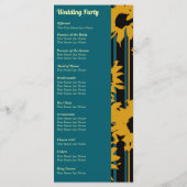 Sonnenblume Teal Blau Gold Moderne Hochzeit Programm (Rückseite)