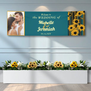 Sonnenblume Teal Blau Gold Moderne Willkommenshoch Banner