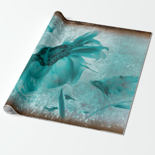 Sonnenblume Teal Blau Vintage Antik Textur Geschenkpapier
