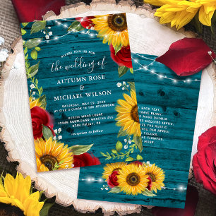 Sonnenblume Teal Burgunderrot Rose Rustikale Holz Einladung