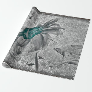 Sonnenblume Teal Grau Vintage Antik Textur Geschenkpapier