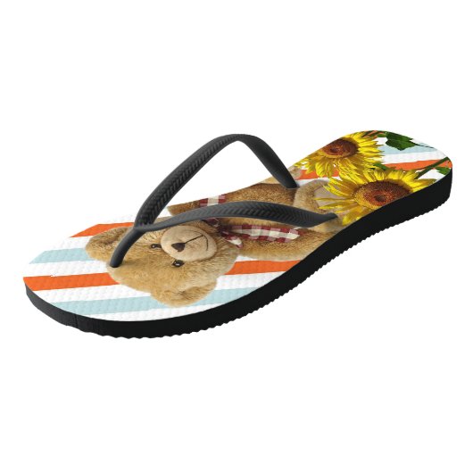 Sonnenblume Teddy Bären Flip Flops Badesandalen (Schrägansicht)