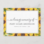 Sonnenblume teilen Sie eine Gedächtnisbeerdigungsk Postkarte (Rückseite)