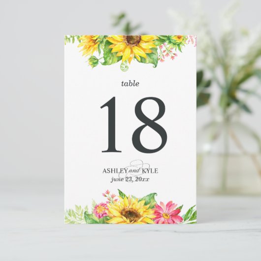 Sonnenblume Tischnummer mit weißem Hintergrund (Stehend Vorderseite)
