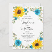 Sonnenblume Türkis Rose Geometric Floral Wedding Einladung (Vorderseite)
