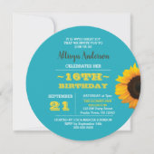 Sonnenblume Türkis Runde Süß 16 Einladung (Vorderseite)