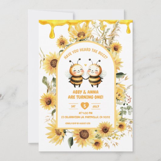 Sonnenblume Twins Geburtstag Einladung (Vorderseite)