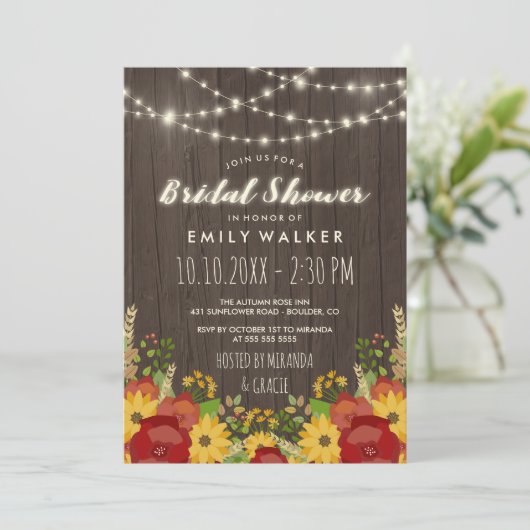 Sonnenblume-u. Schnur-Licht-rustikales Brautparty Einladung (Stehend Vorderseite)