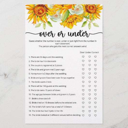 Sonnenblume über oder unter Brautparty (Vorderseite)