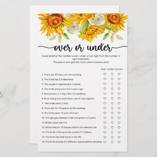 Sonnenblume über oder unter Brautparty (Vorne/Hinten)